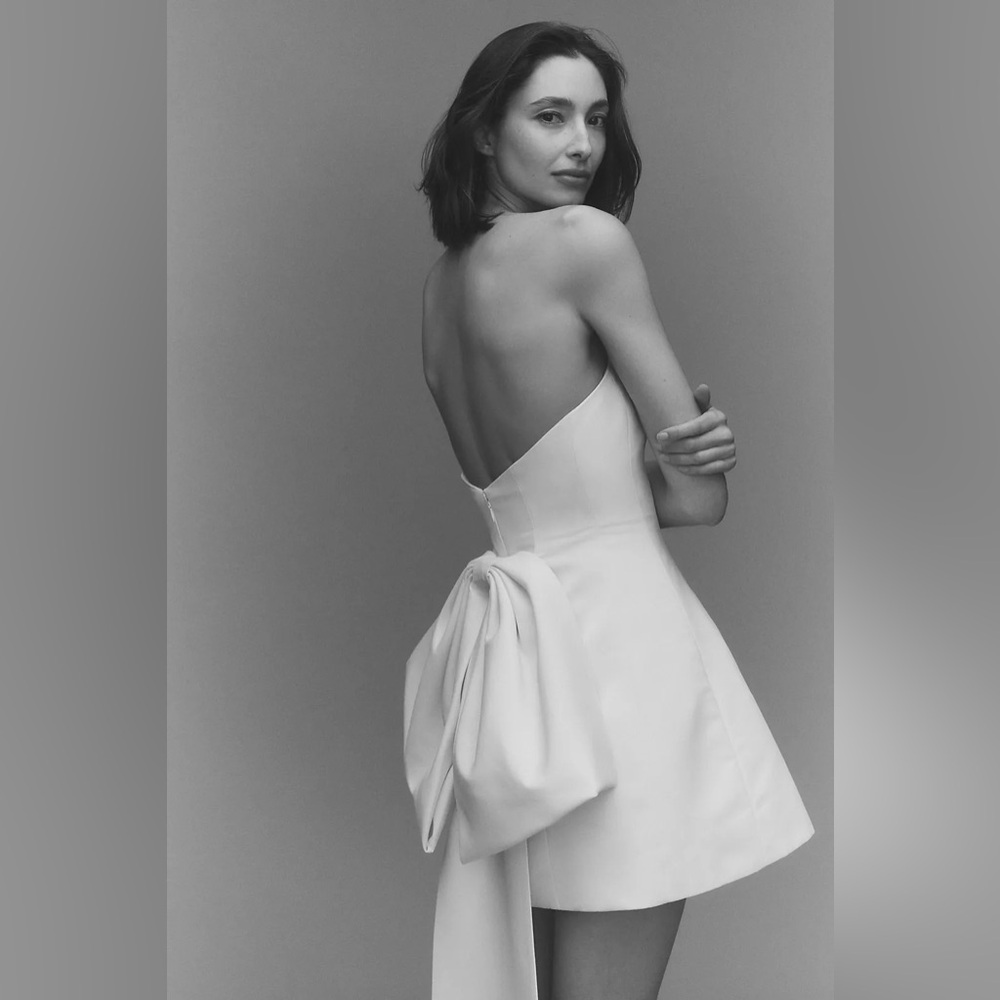 Sachin + Babi Strapless White Mini Dress with Bow Back